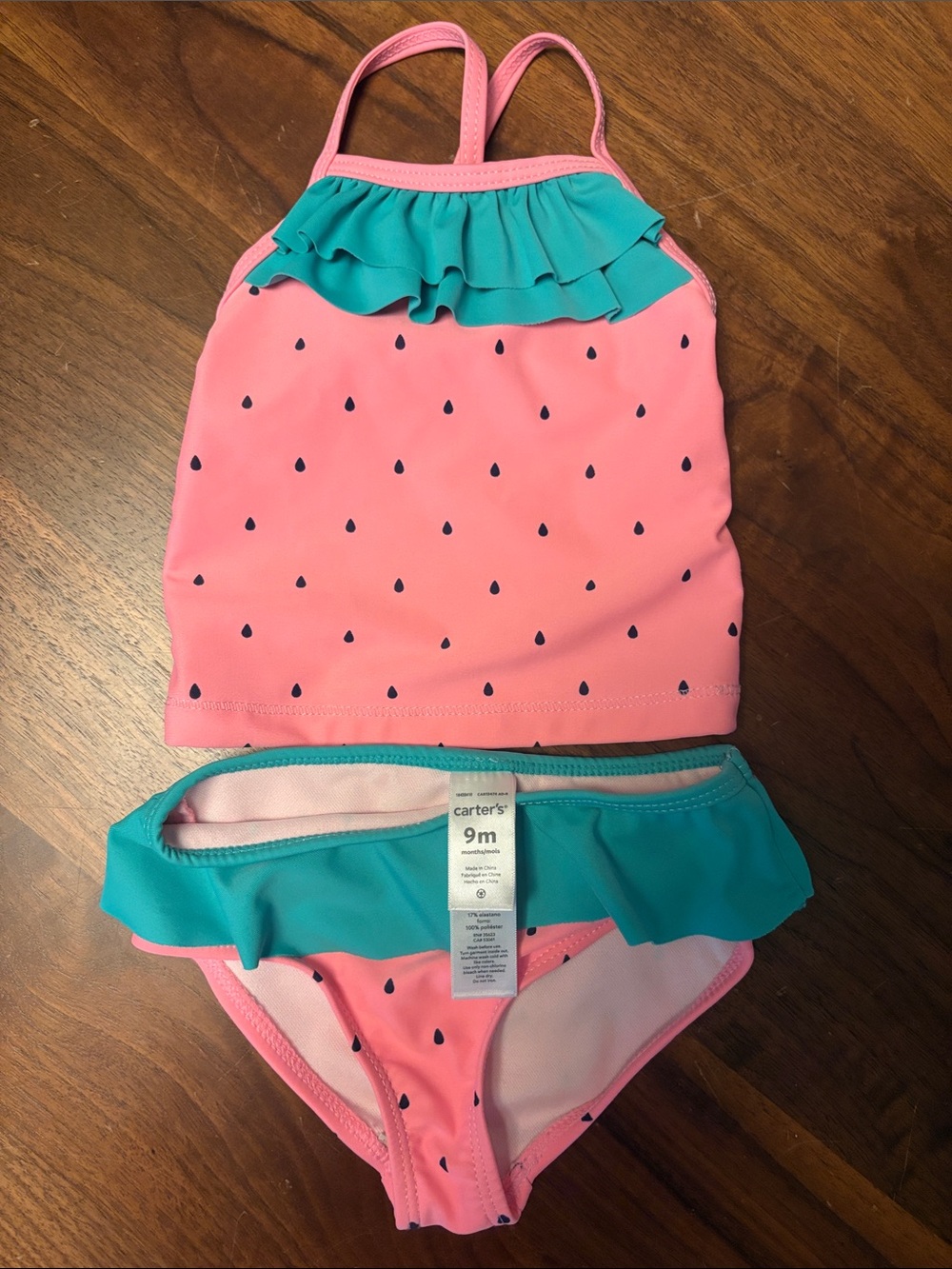 Carter's Pink & Teal Watermelon Ruffle Tankini Set for Kids